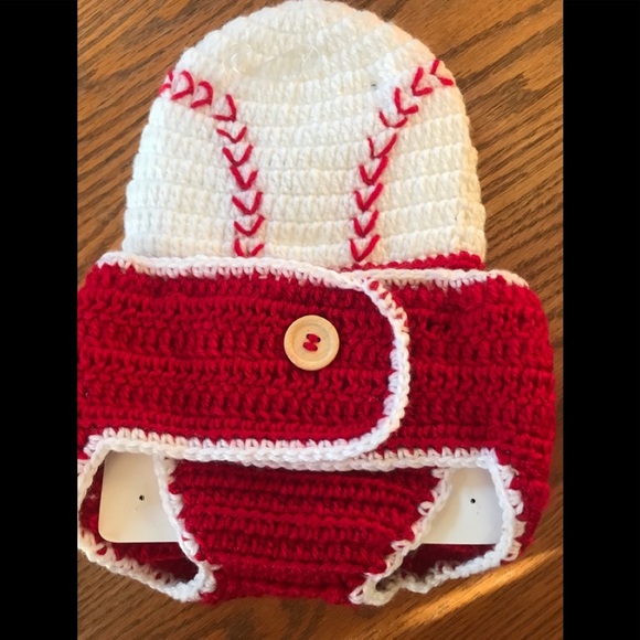 3 Piece Baseball Adorable Hand Crocheted Baby Set - Picture 7 of 7